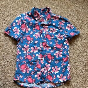 Vineyard Vines boys Floral Crab Print Blue Shirt